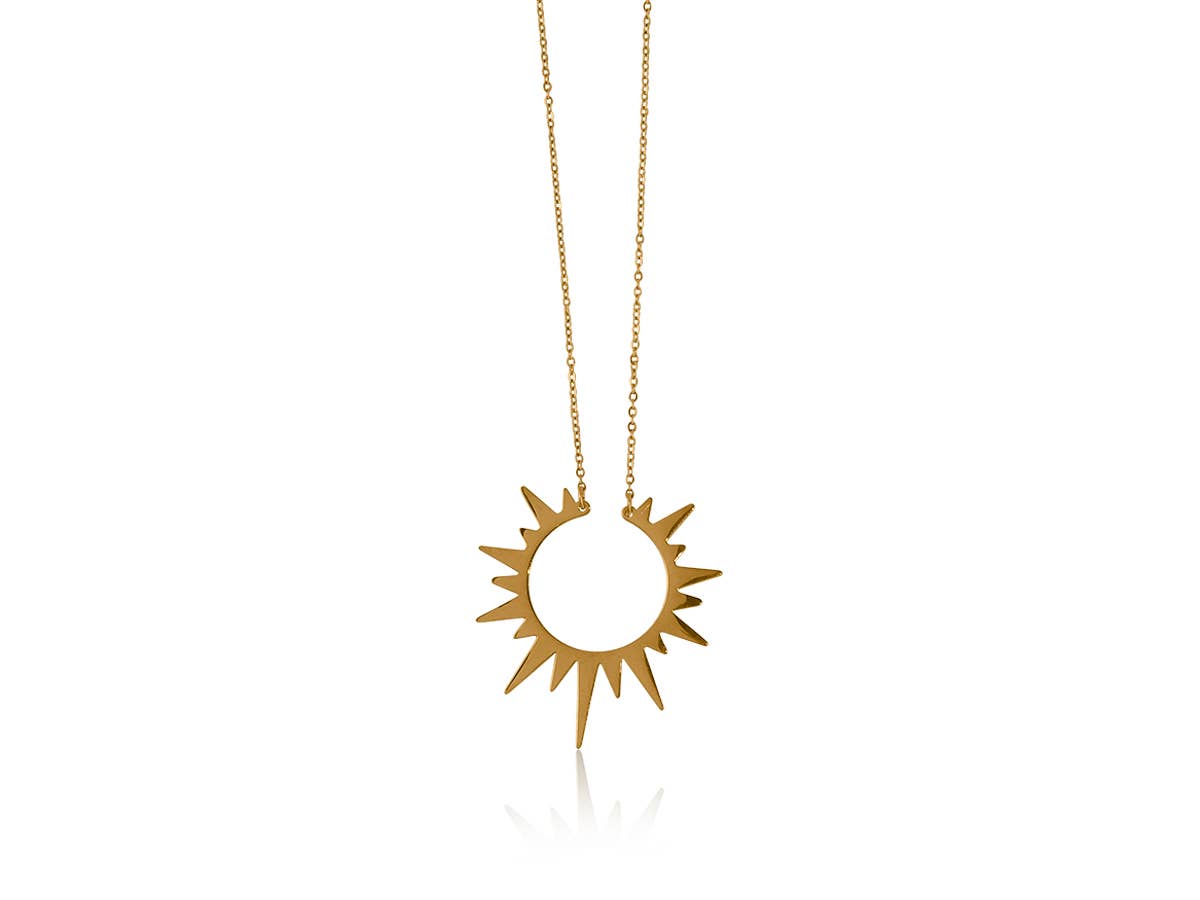 Helios Sun Burst Stainless Steel Pendant Necklace