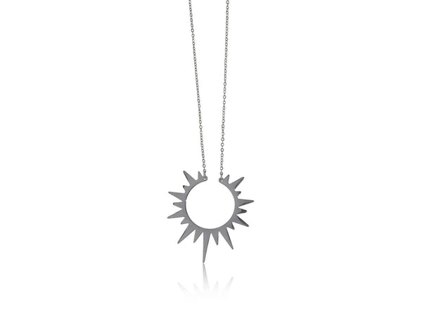 Helios Sun Burst Stainless Steel Pendant Necklace