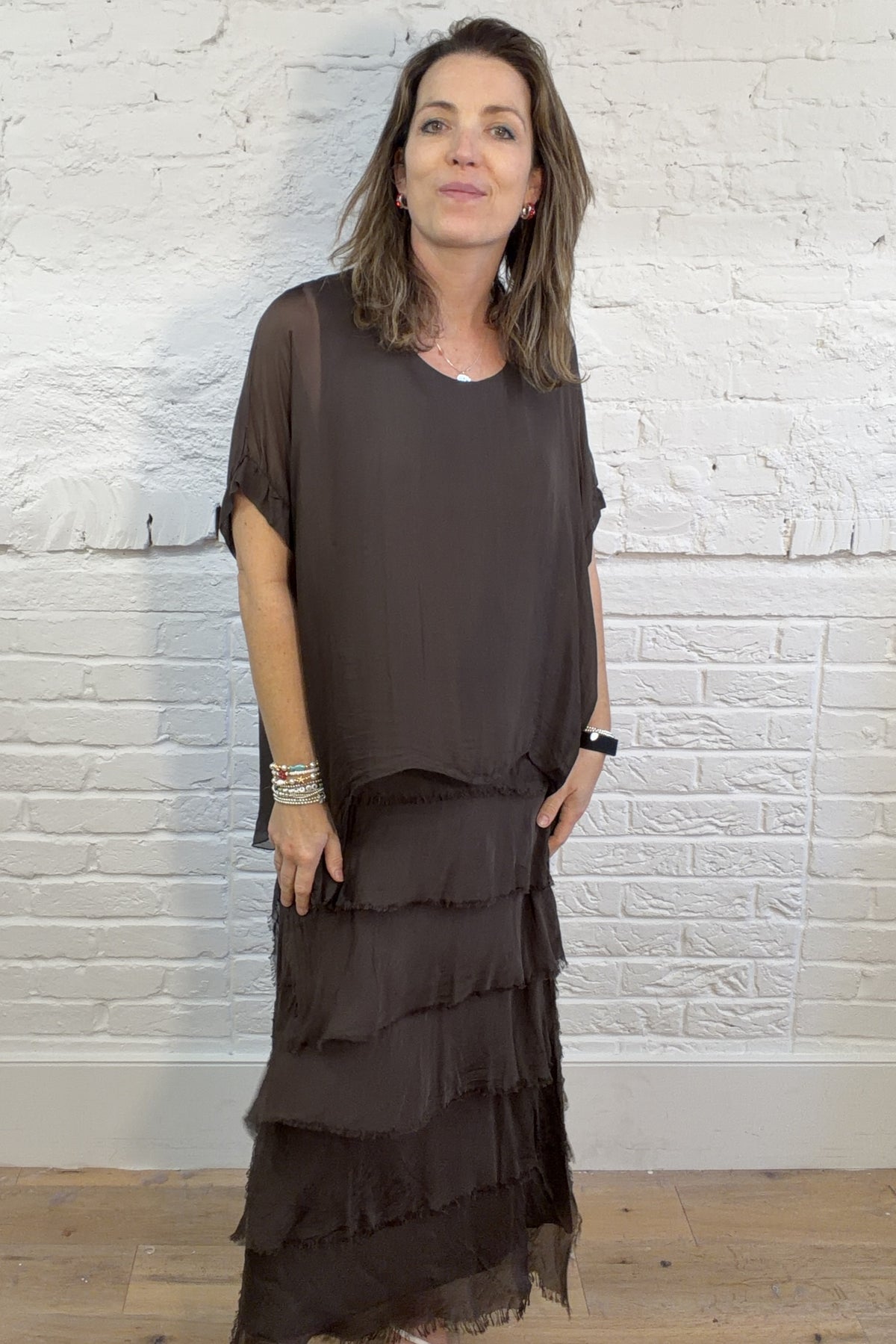 Vestido superpuesto de seda