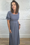 Cotton and Linen Mix Ruched Sleeve Dress