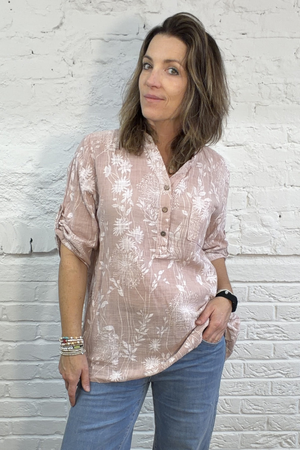Dandelion Dream Roll-Sleeve Top