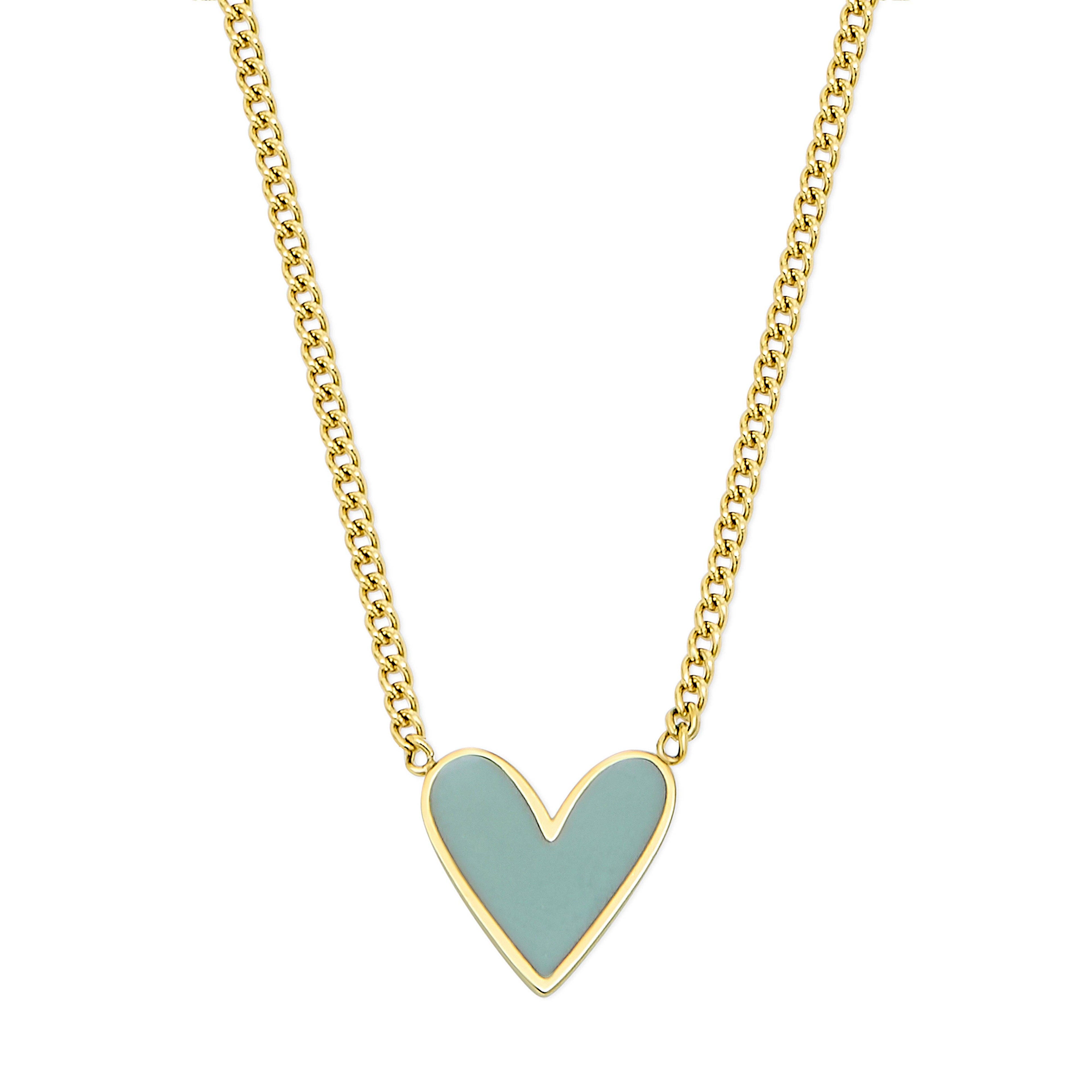 Gold Plated Heart Necklace with Mint Enamel
