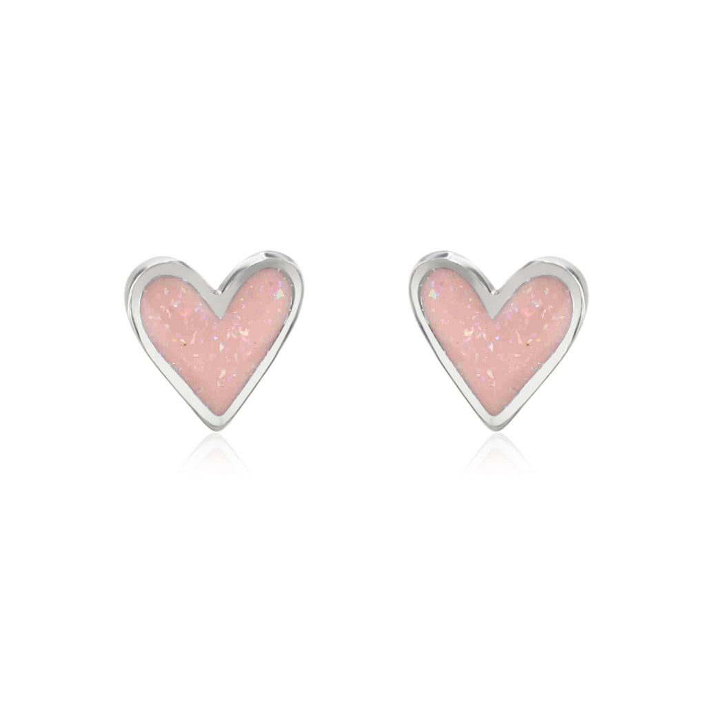 Mini Heart Studs with Sparkly Pink Enamel