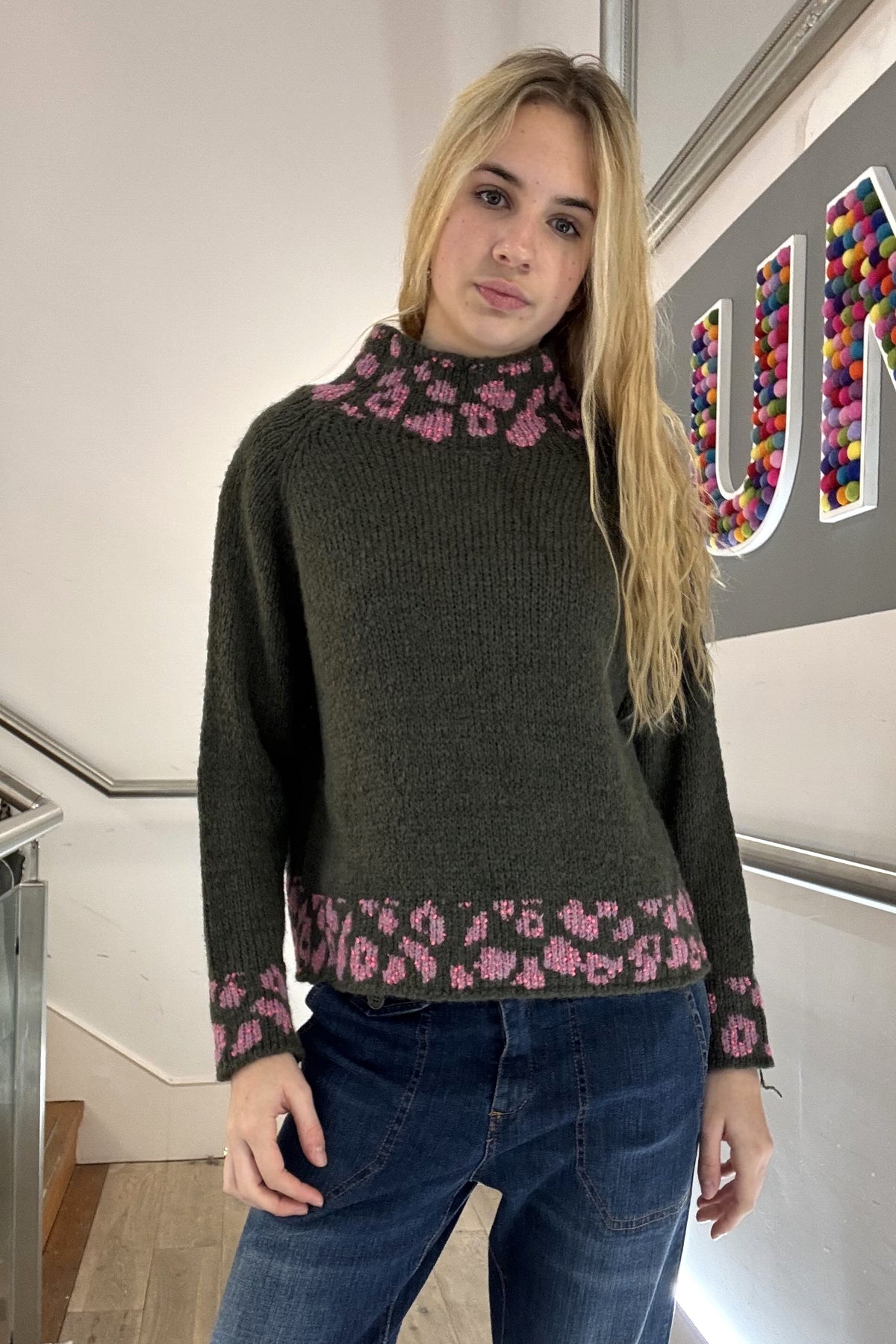 Funnel Neck Animal Stich Jumper