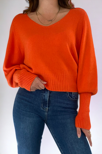 Balloon Sleeve V Neck Jumper