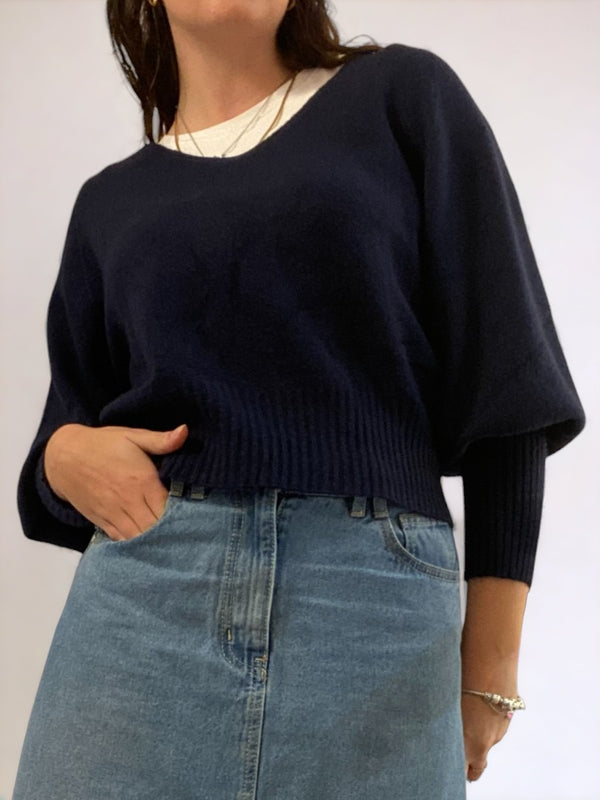 Balloon Sleeve V Neck Jumper