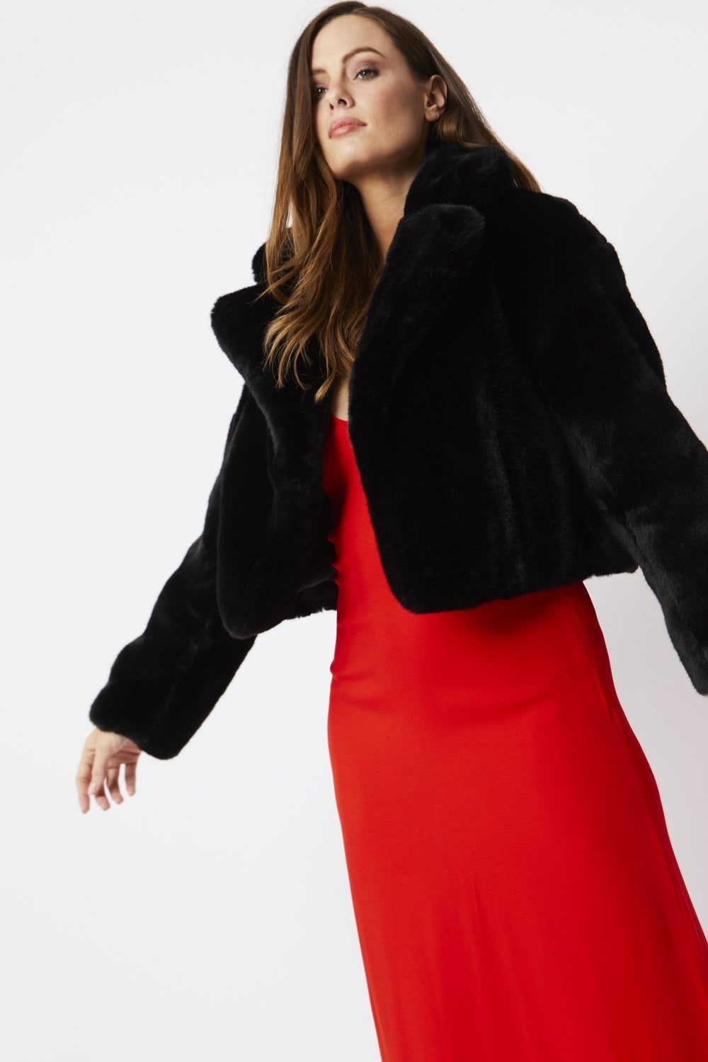 New Black Faux Fur Cropped Jacket for Women's Luna UK