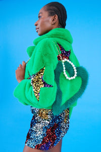 Jayley Bamboo Faux Fur Sequins Star Jacket