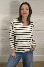 Soft Striped V-Neck Long Sleeve Top