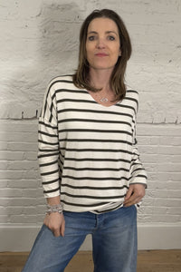 Soft Striped V-Neck Long Sleeve Top