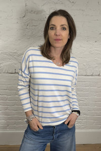 Soft Striped V-Neck Long Sleeve Top