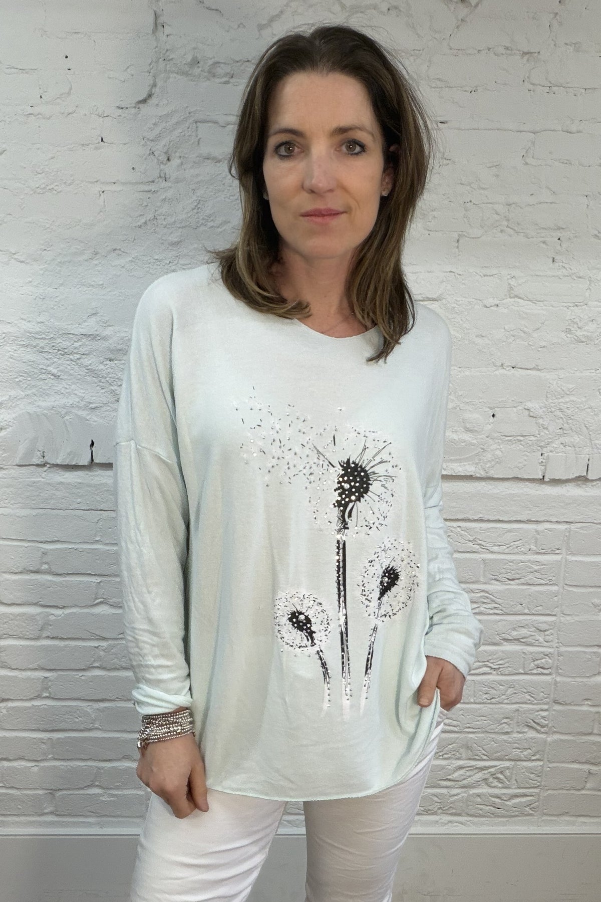 Weicher Strick mit Pusteblumen-Glitzer