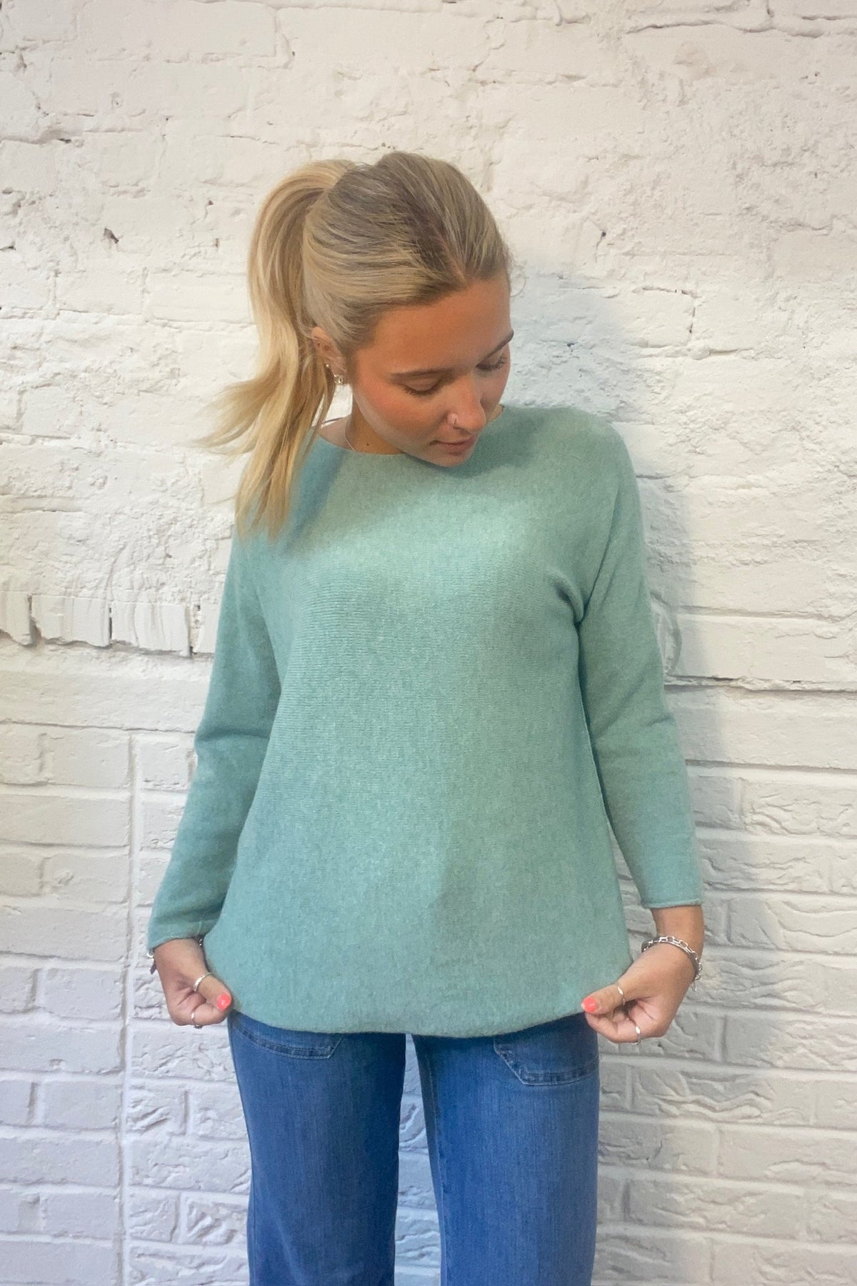 Phoebe Curved Hem Round Neck