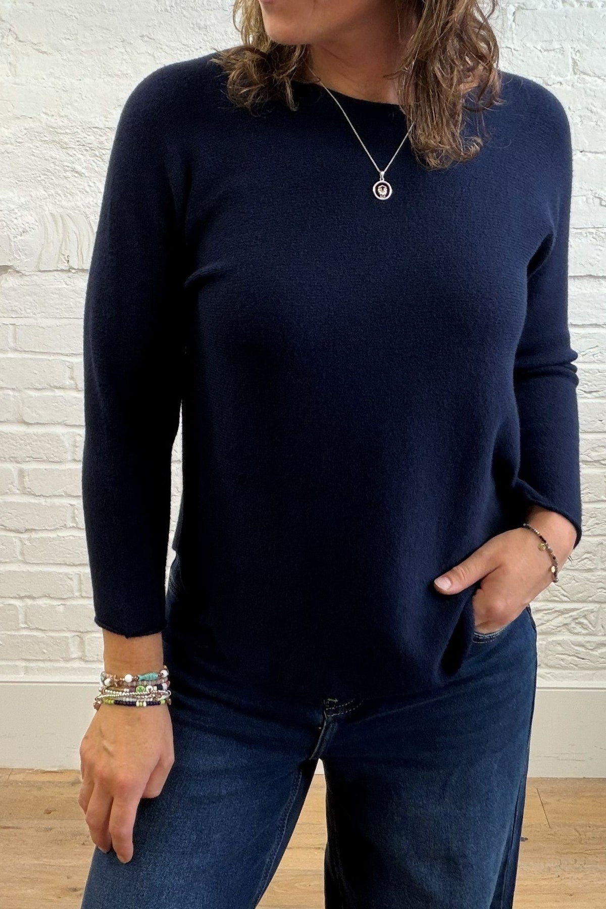 Phoebe Curved Hem Round Neck
