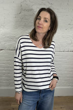 Soft Striped V-Neck Long Sleeve Top