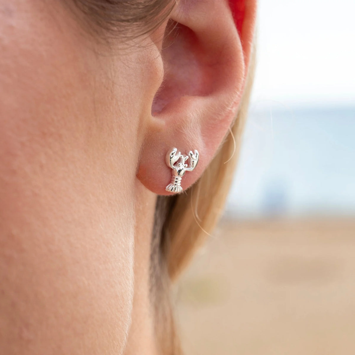 Silver Lobster Stud Earrings