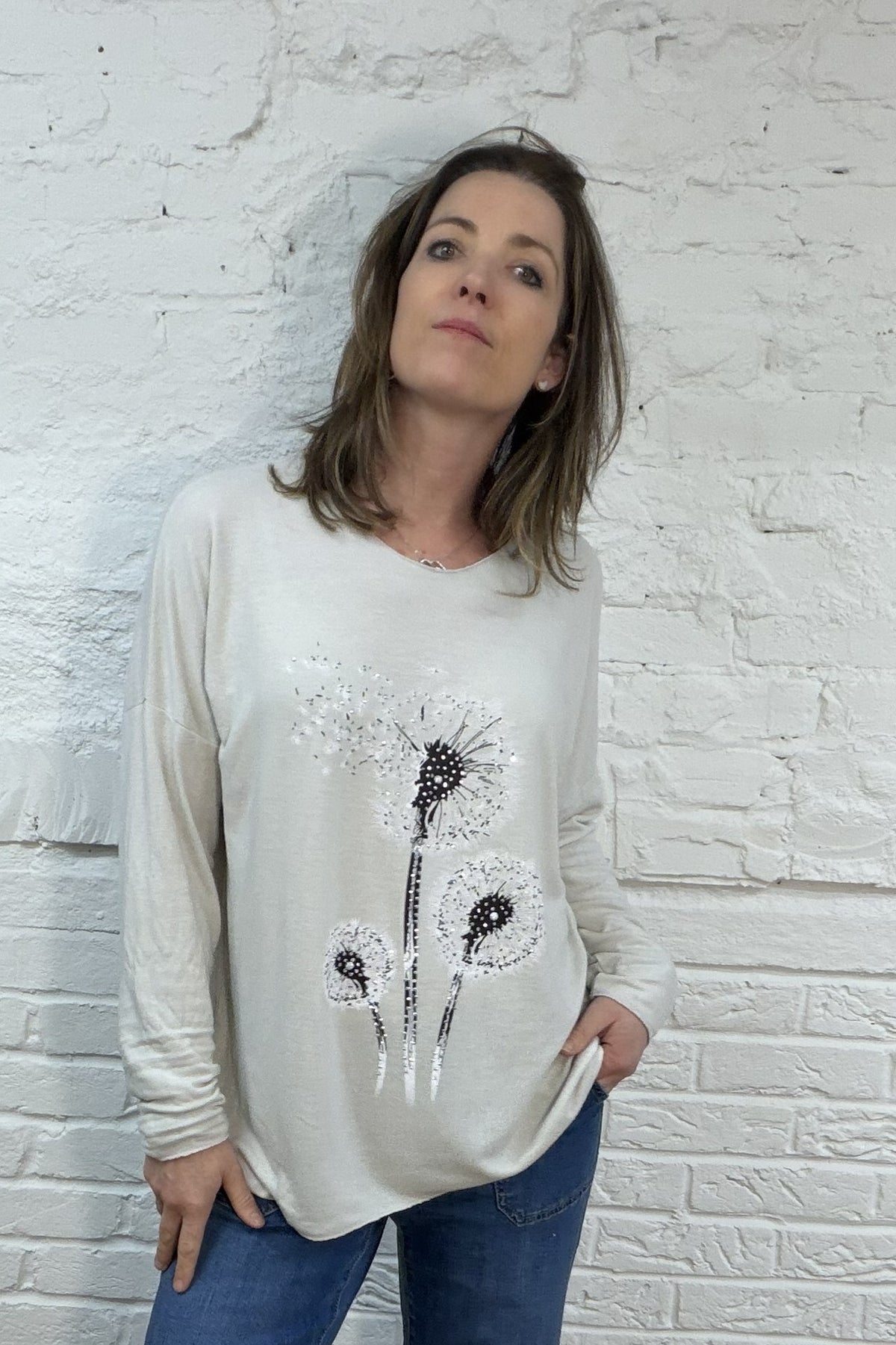 Weicher Strick mit Pusteblumen-Glitzer