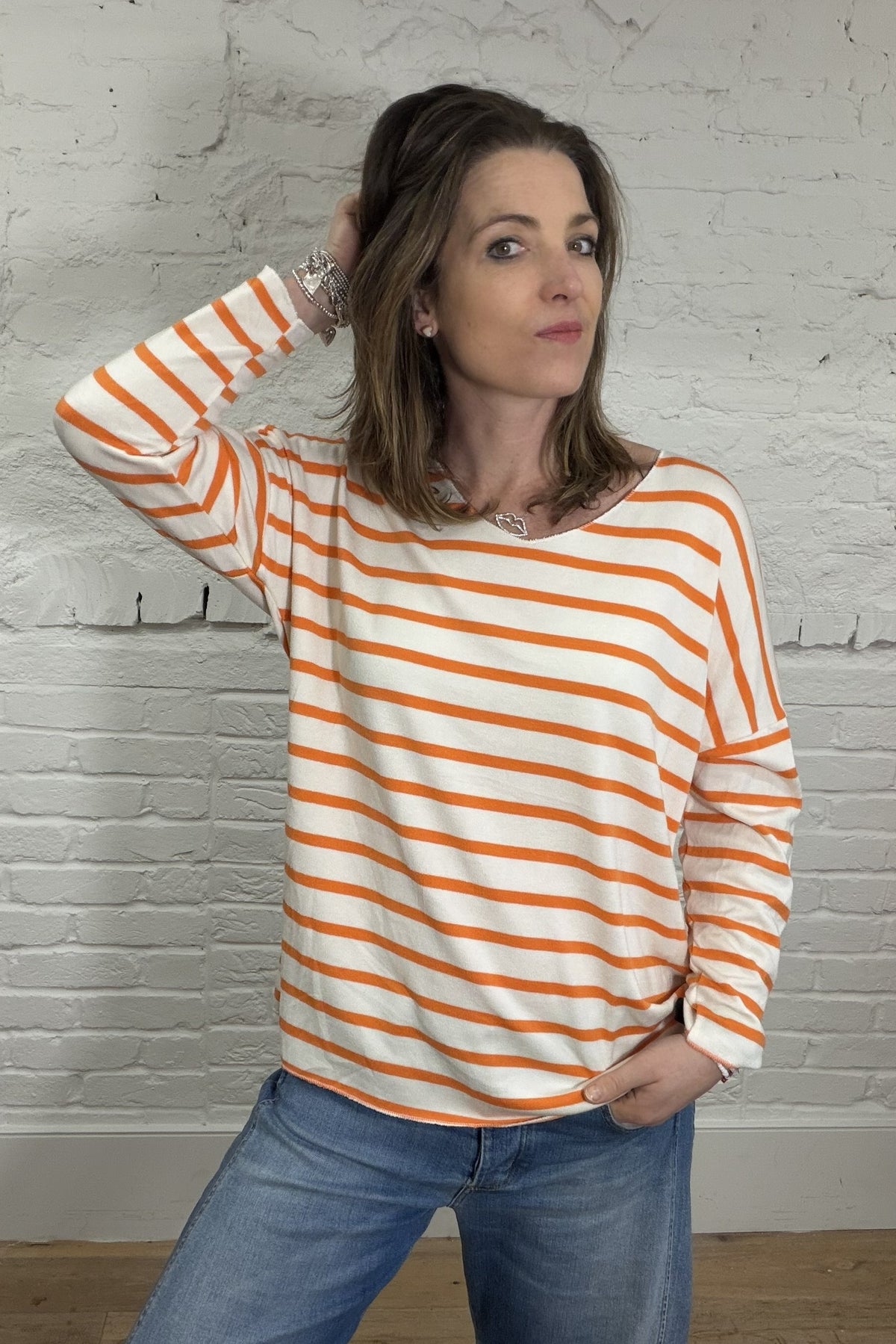 Soft Striped V-Neck Long Sleeve Top