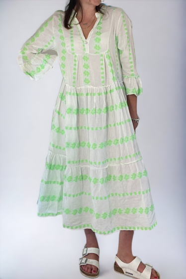 Bright Jacquard Long Cotton Dress