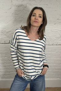 Soft Striped V-Neck Long Sleeve Top