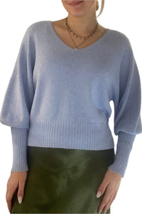 Balloon Sleeve V Neck Jumper