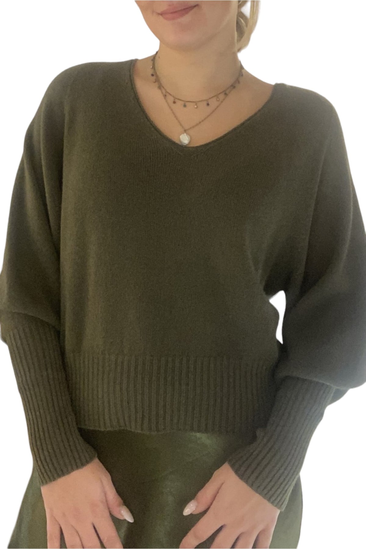 Balloon Sleeve V Neck Jumper