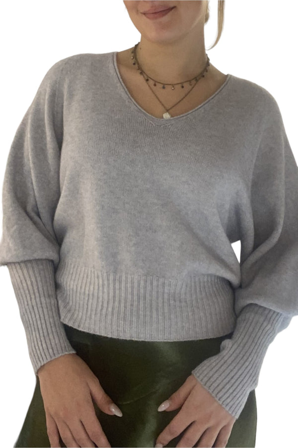 Balloon Sleeve V Neck Jumper