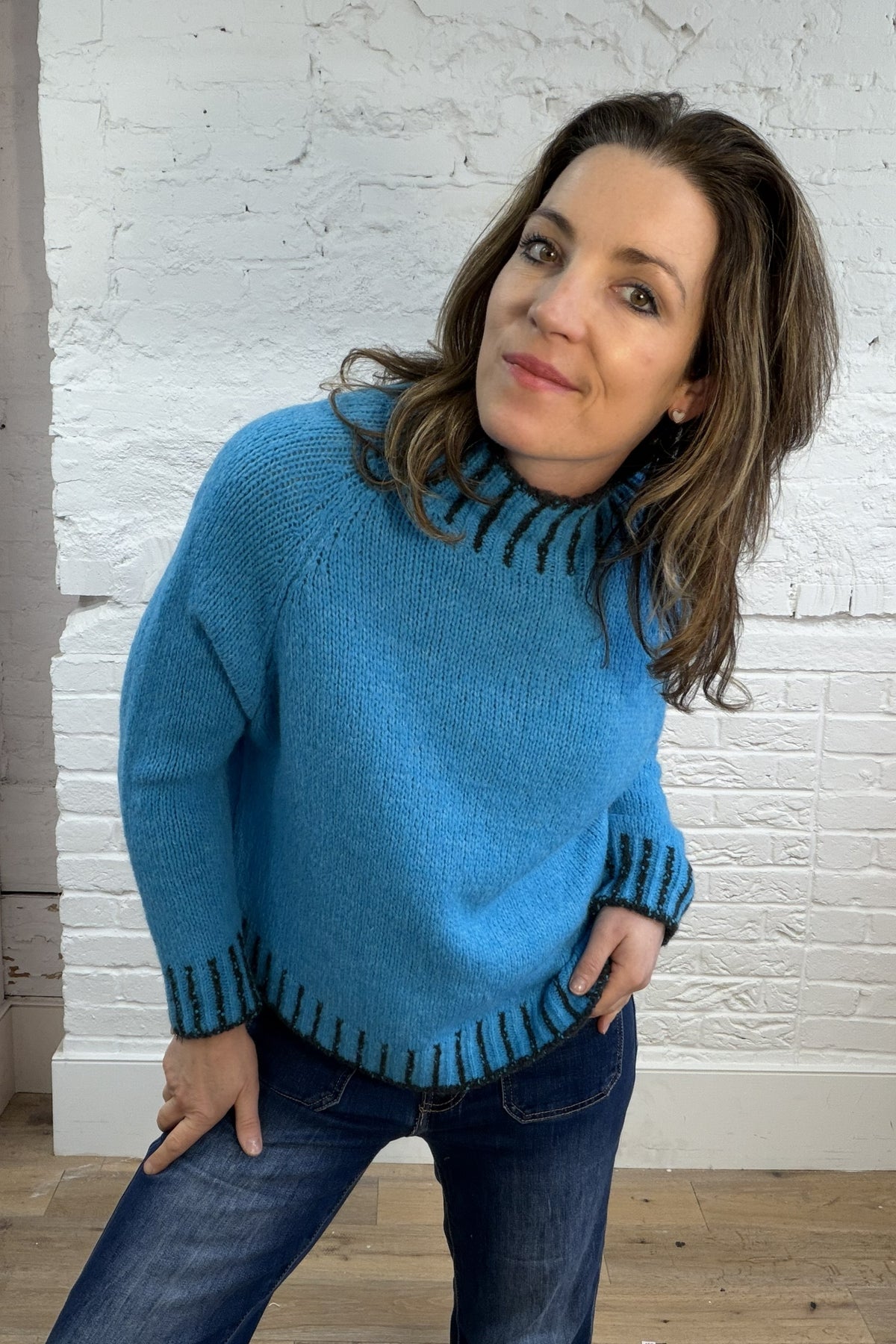 Funnel Neck Contrast Stitch Jumper