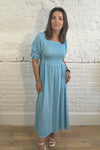 Cotton and Linen Mix Ruched Sleeve Dress