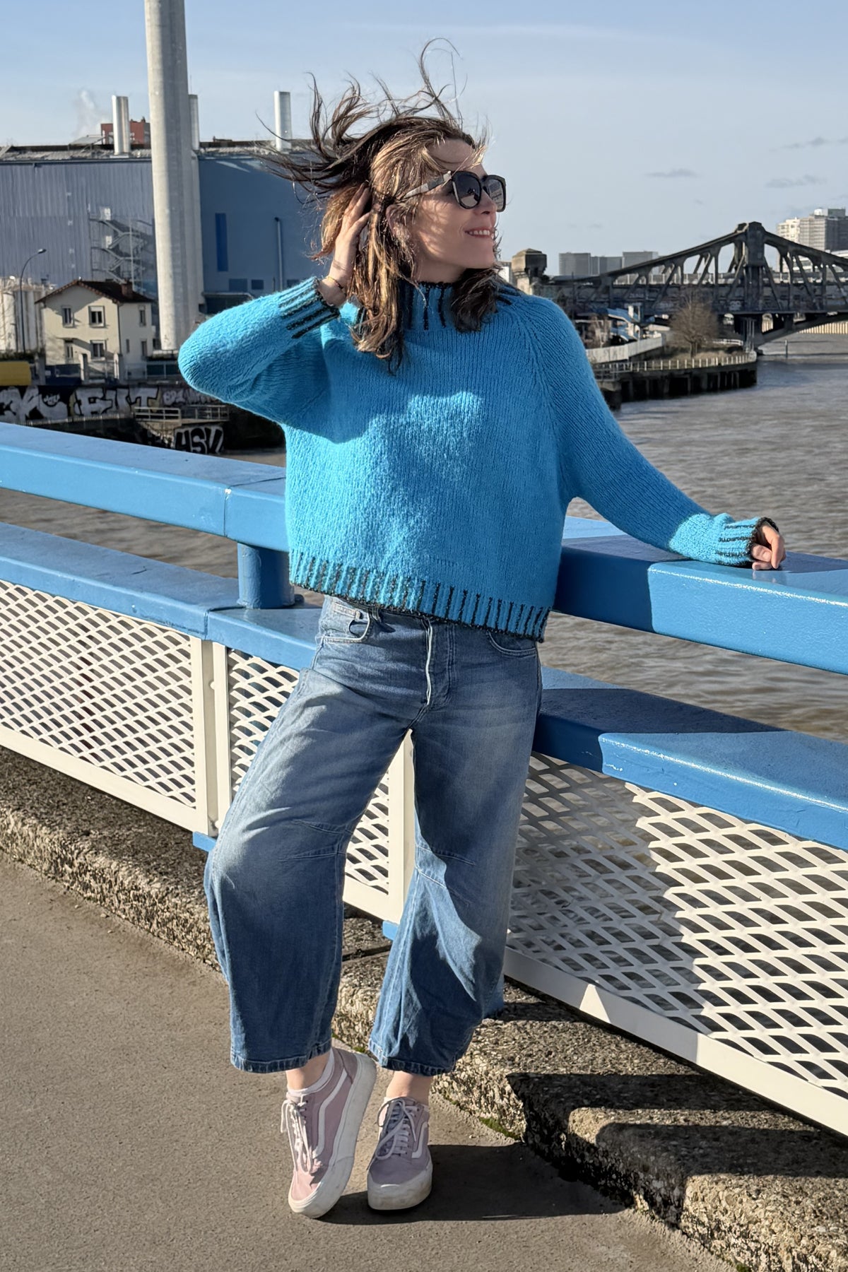 Funnel Neck Contrast Stitch Jumper