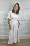 Cotton and Linen Mix Ruched Sleeve Dress