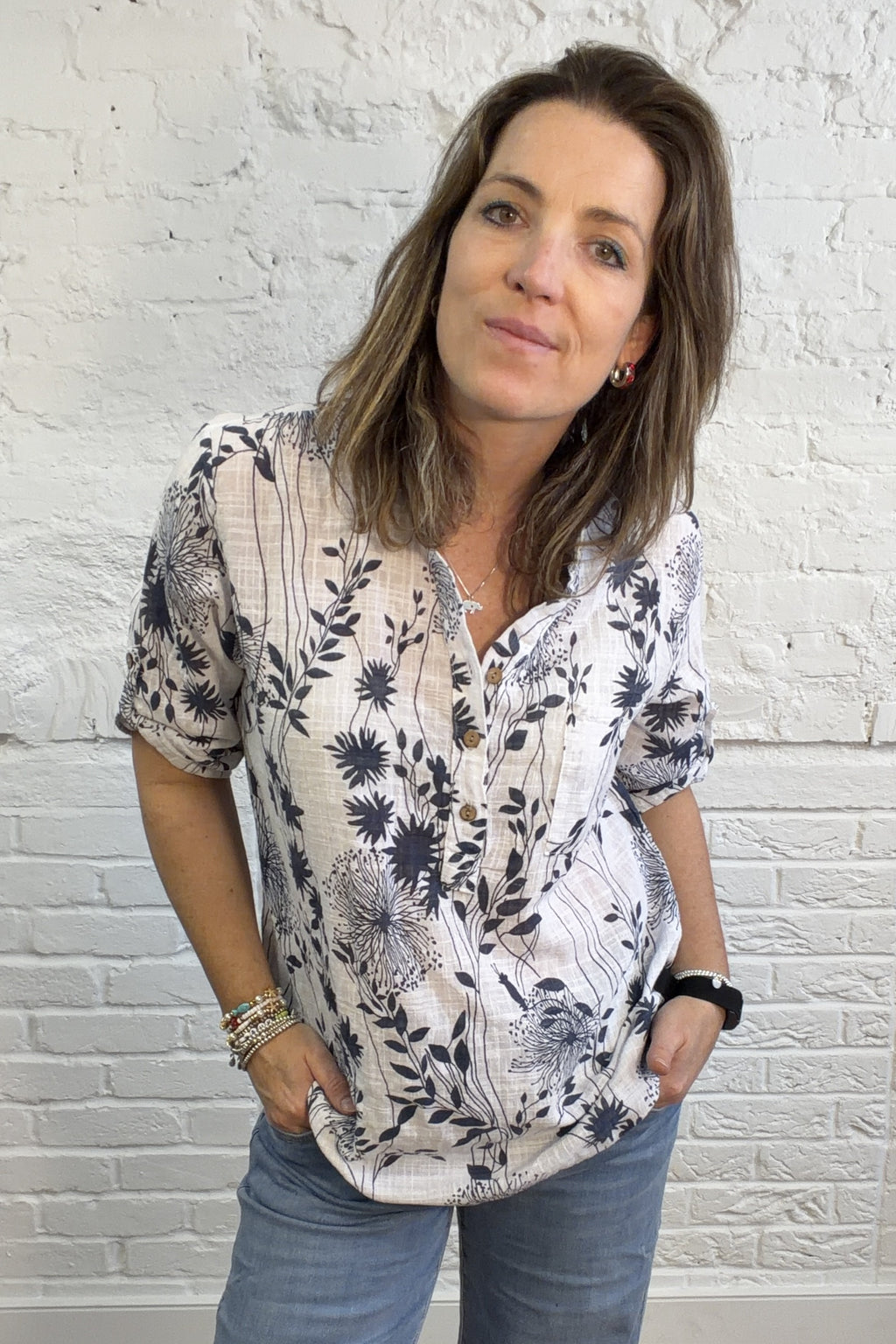 Dandelion Dream Roll-Sleeve Top