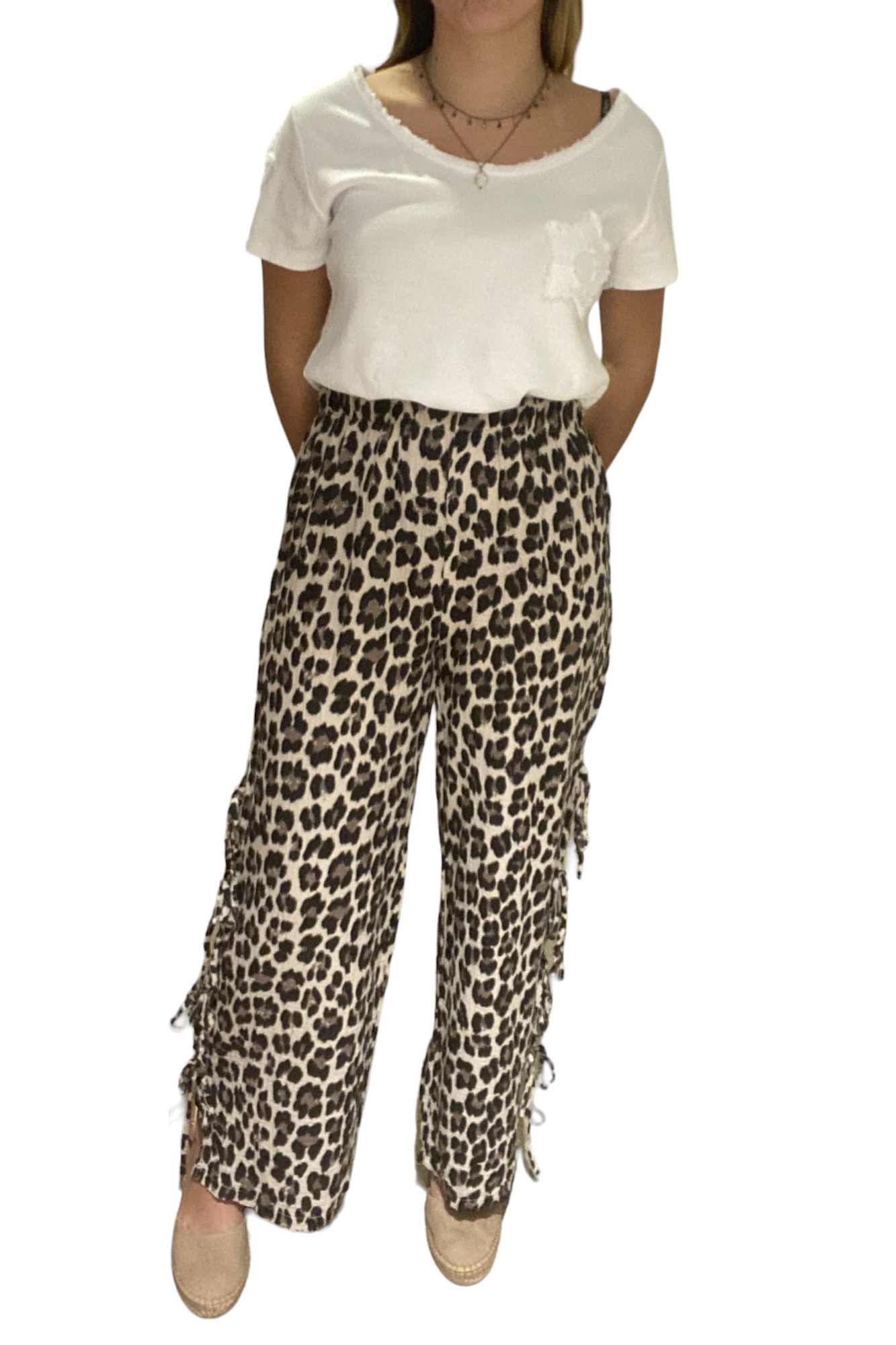 Tie Side Leopard Print Trousers