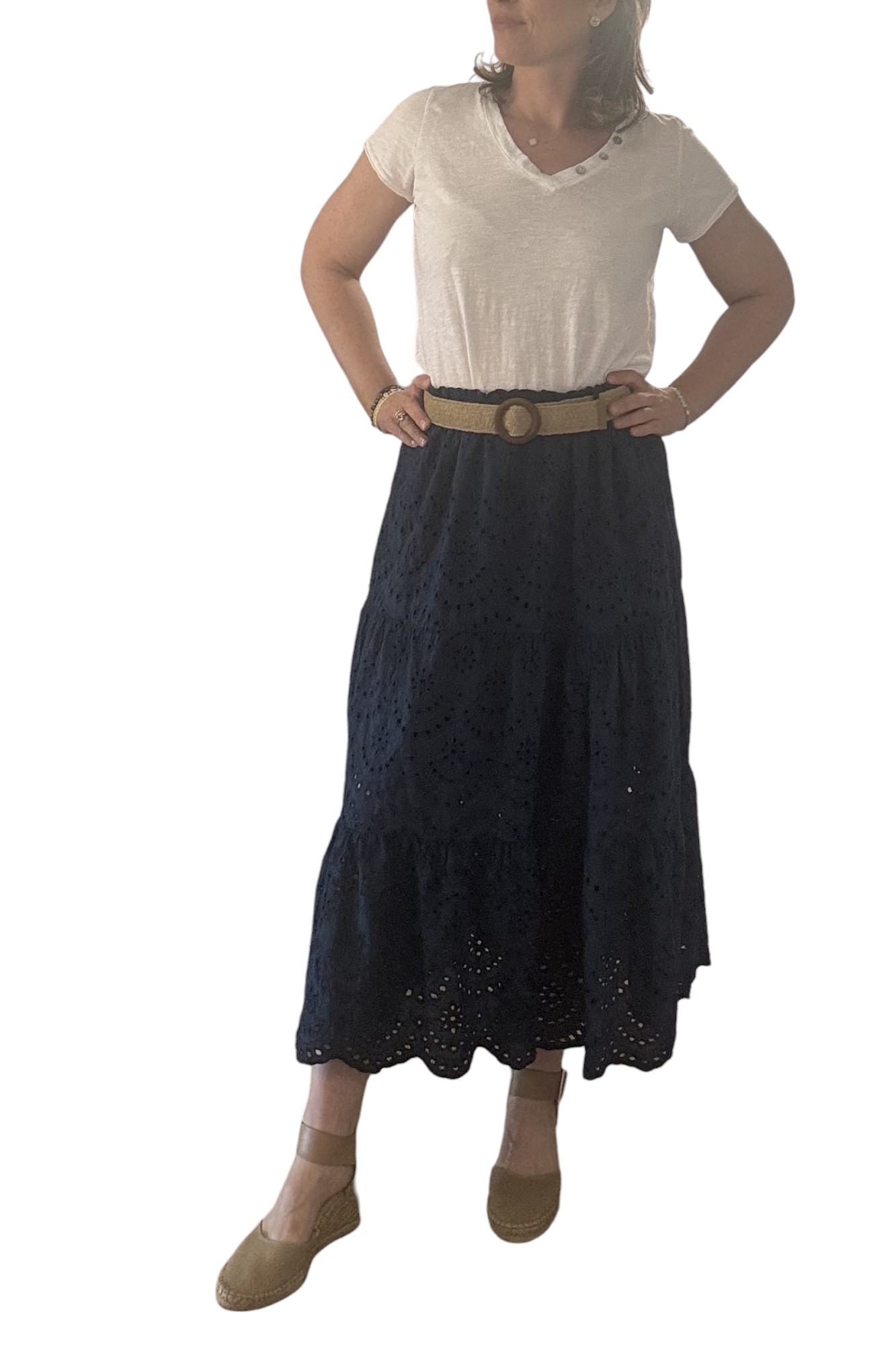 Broderie Anglaise Skirt with Belt